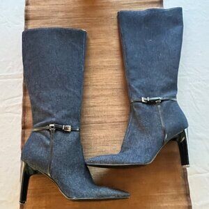Nine West Denim Boots with Leather Accents | Mid Heel Stiletto | NWT Size 7.5 M